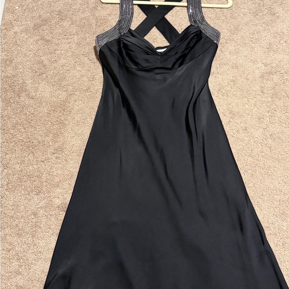 Calvin Klein Black Satin Midi Length Dress Size 8